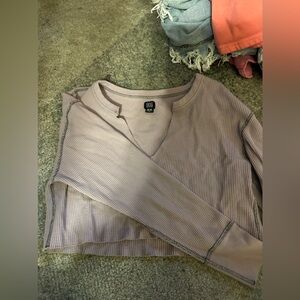 Purple urban outfitters cropped loose fitting long sleeve shirt
